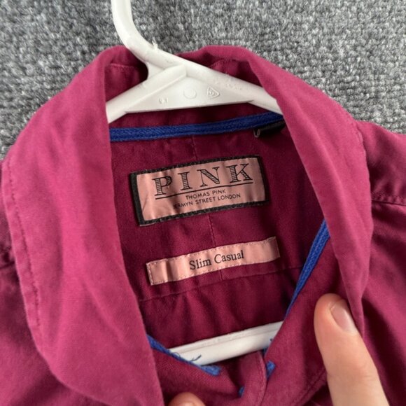 Thomas Pink Slim Large Button-Down Purple Solid Long Sleeve Shirt Men Adult - Picture 12 of 16